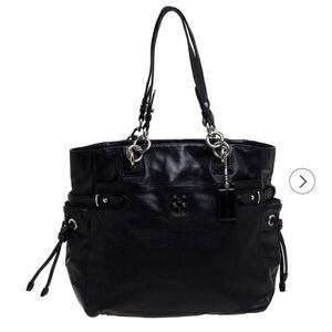 Coach Colette Black Leather Shoulder Bag with Silver Chain Details